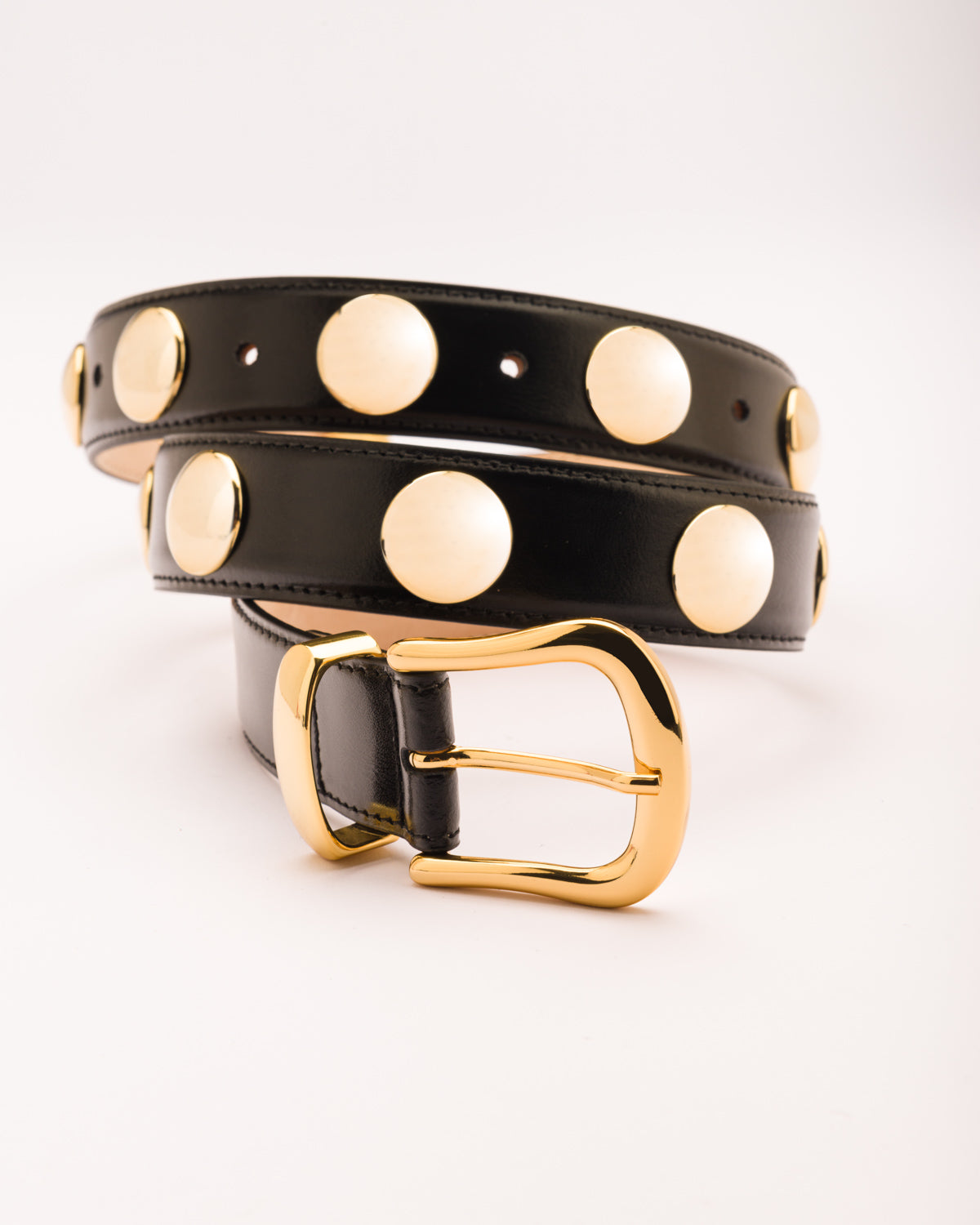 Lana gold studded black leather belt