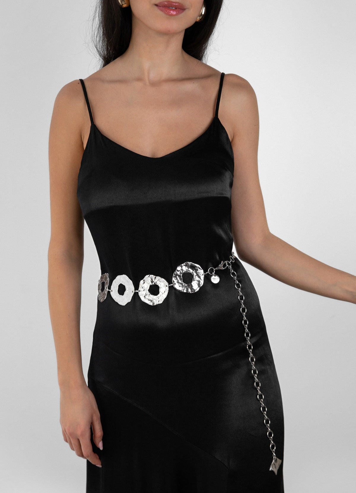 Harloe silver discs chain belt