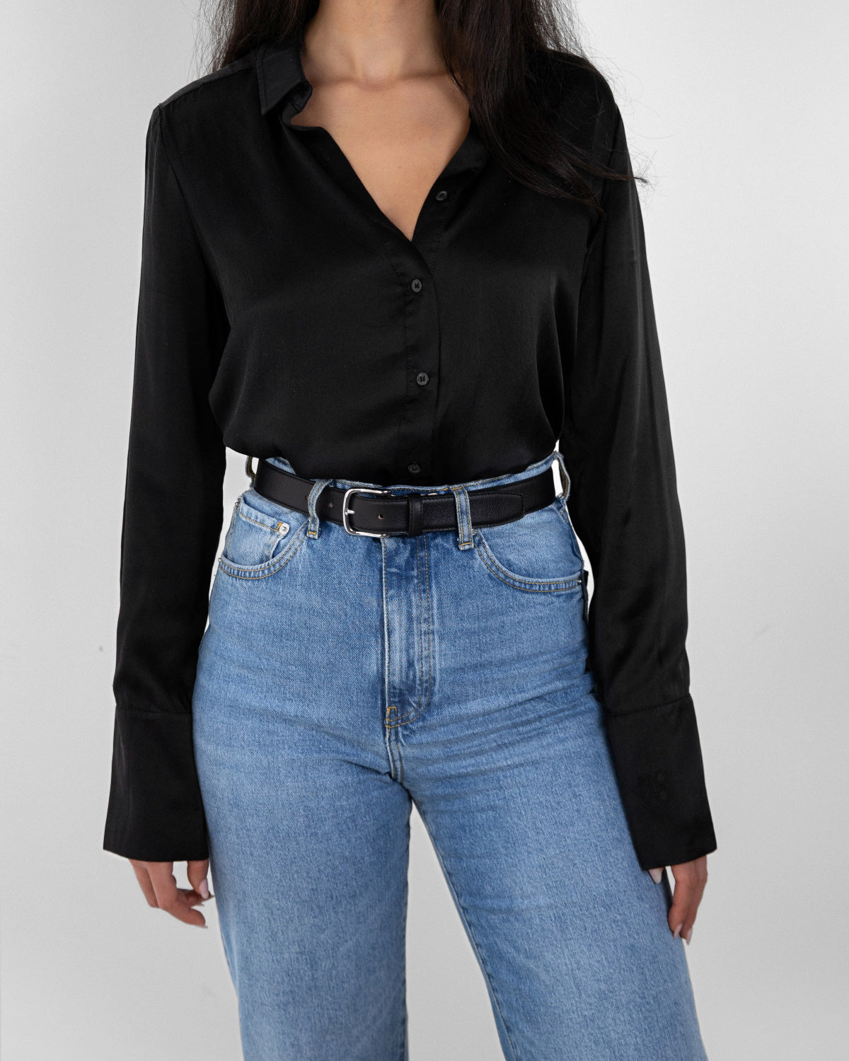 Hugo classic black silver buckle waist belt
