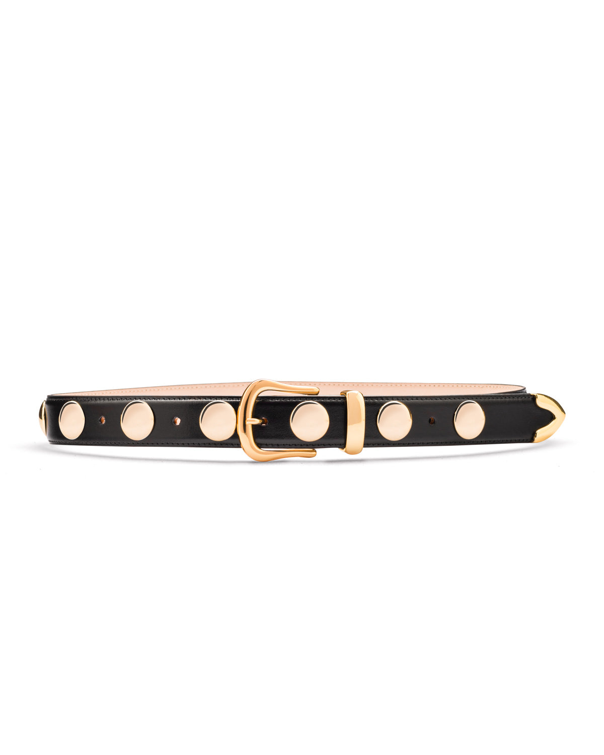 Lana gold studded black leather belt