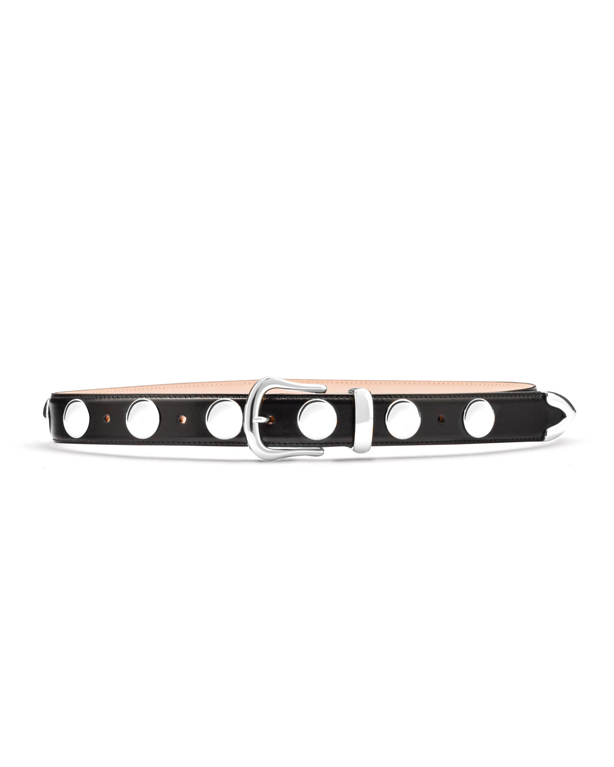 Lana silver studded black leather belt Black Brown London