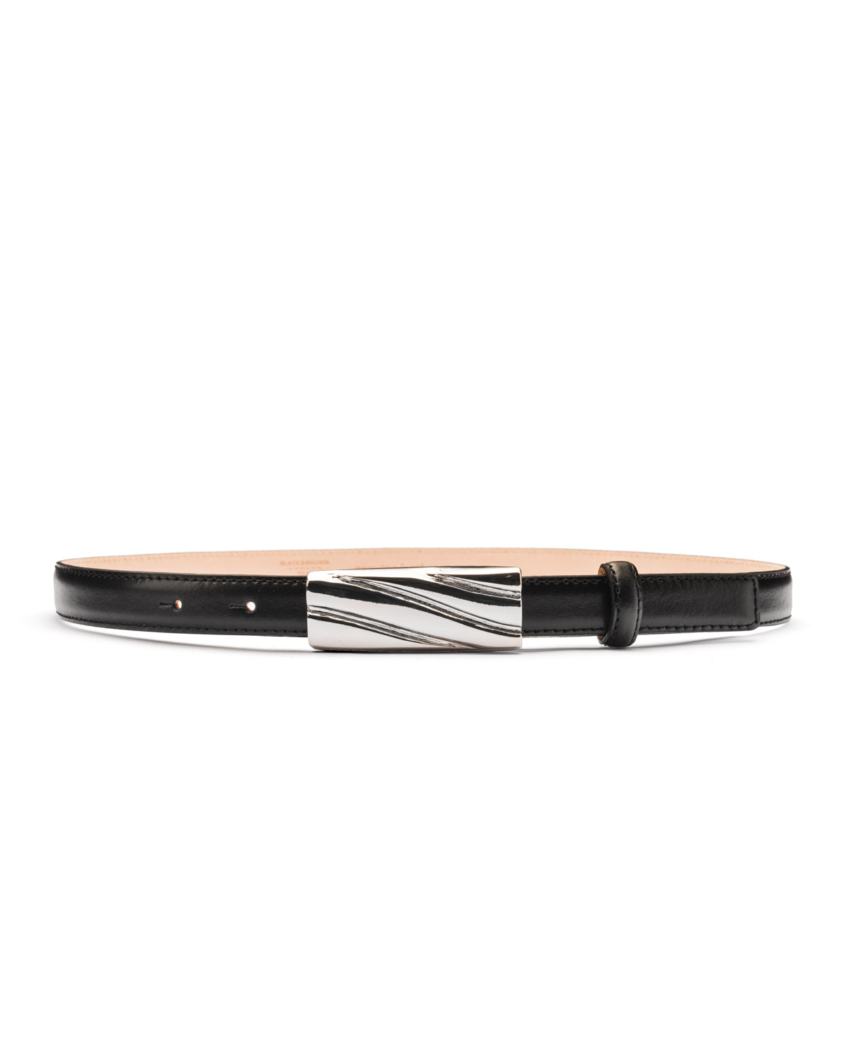 Lily silver embossed buckle black leather belt