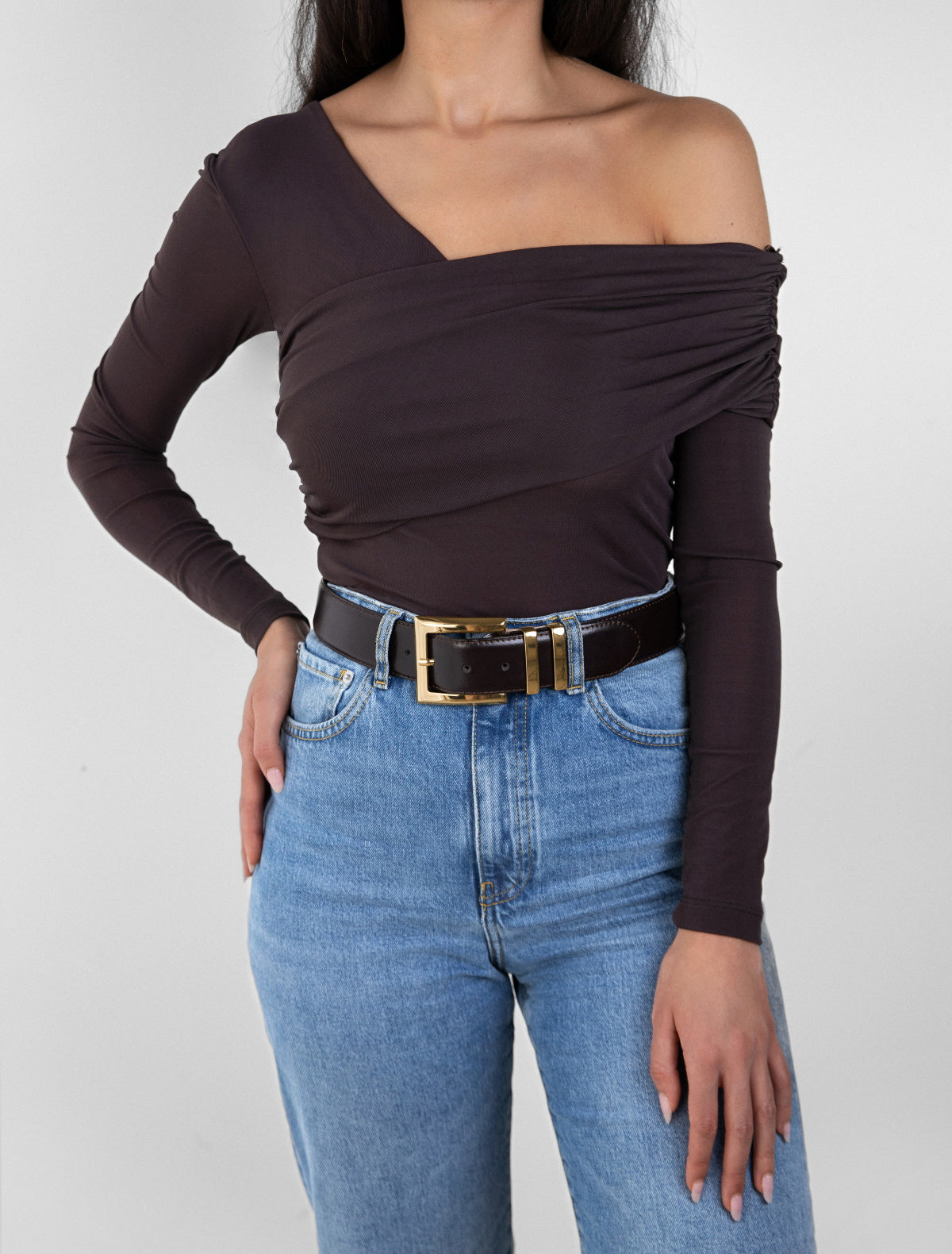 Naomi brown leather waist belt