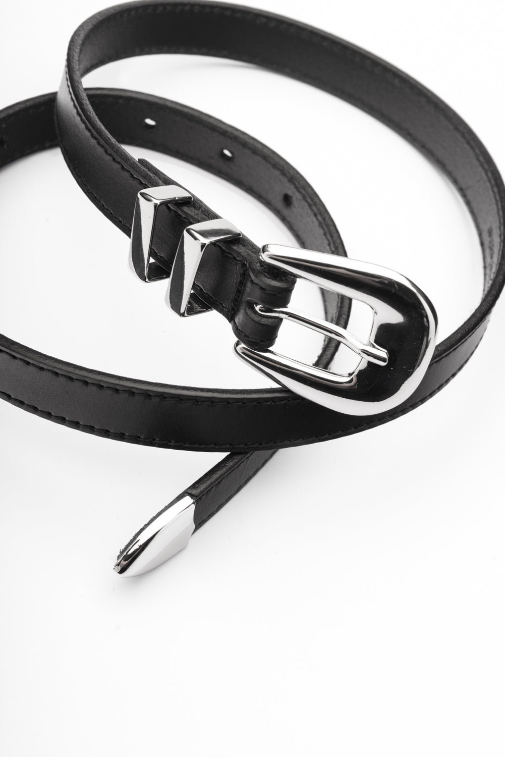 Sofia slim black western leather waist belt