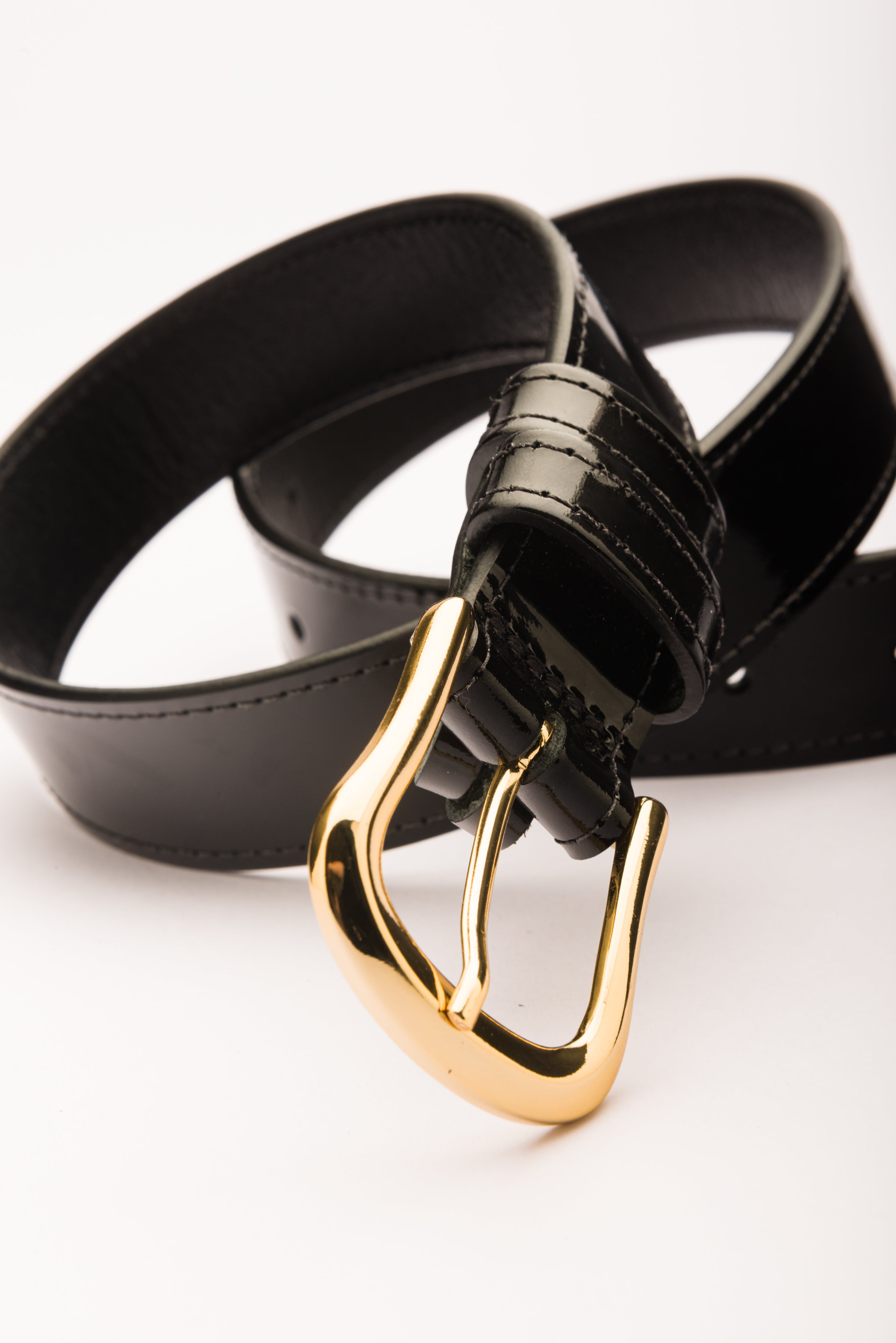 Marina II slim black patent leather waist belt