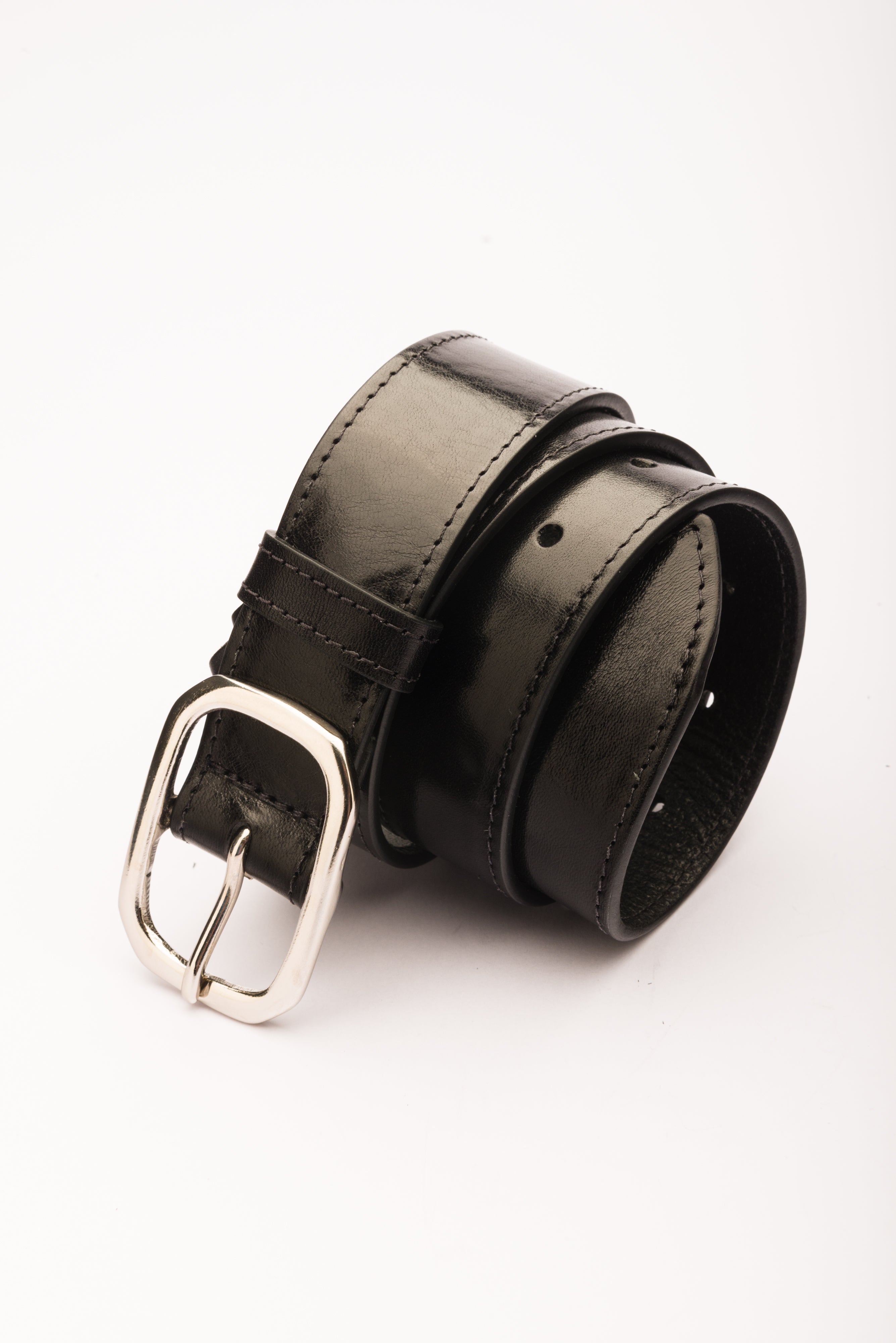 Isabella black leather silver buckle waist belt