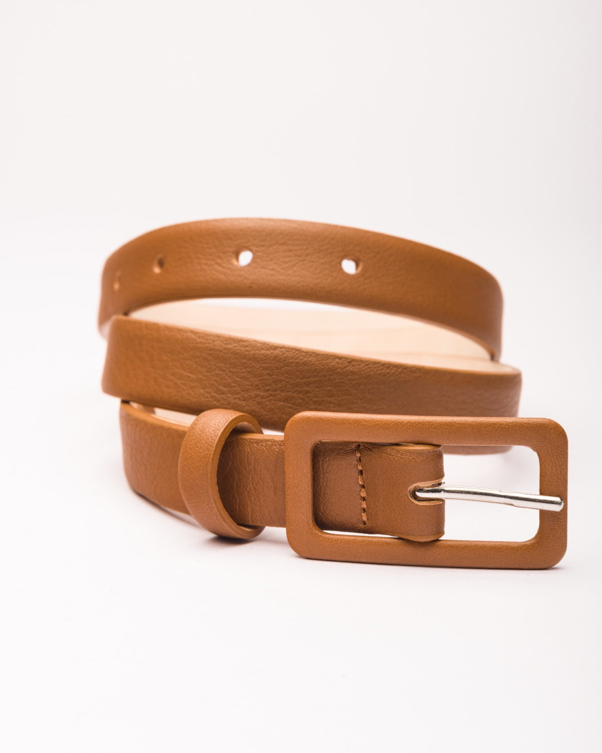 Hailey tan skinny leather belt