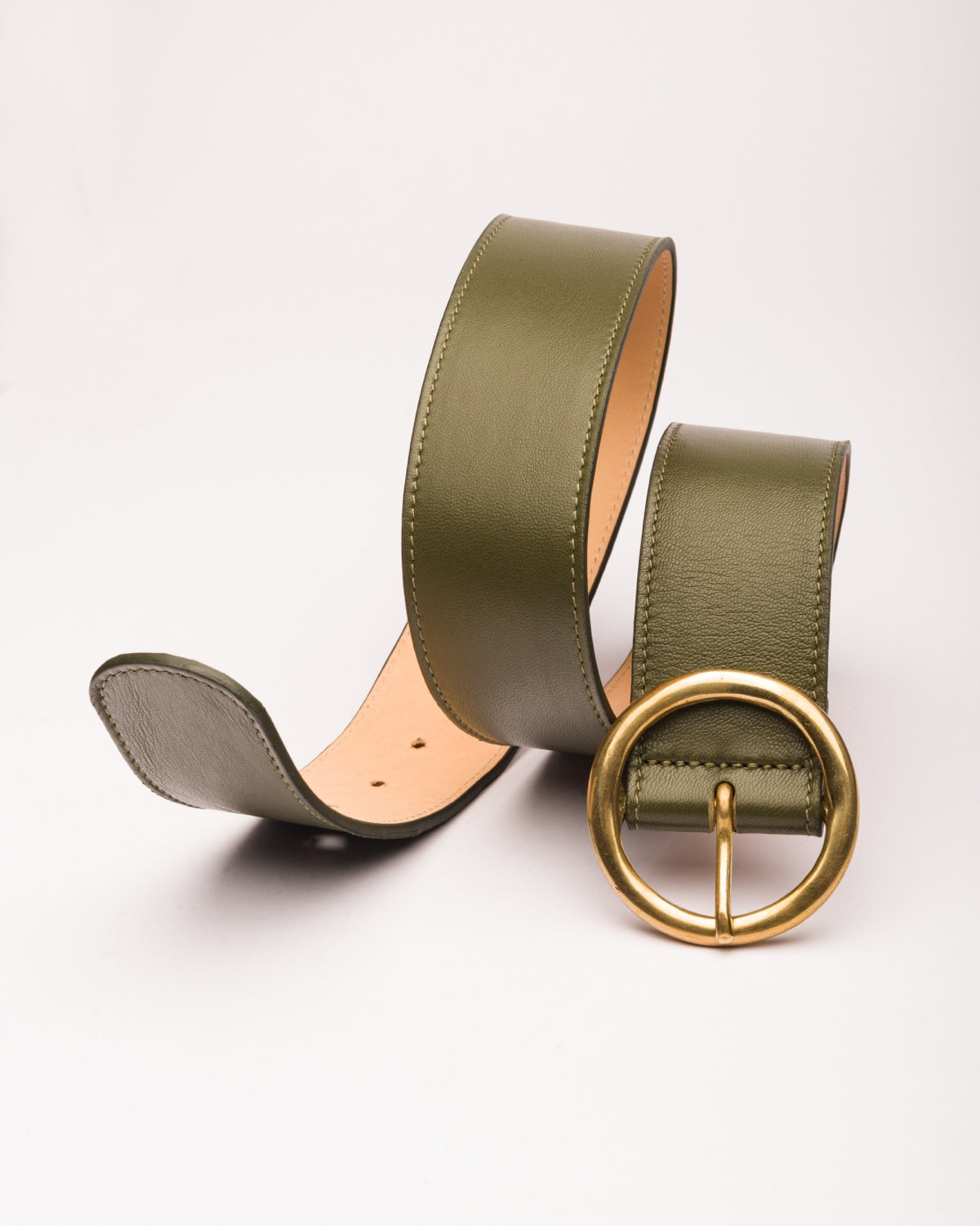 Hannah khaki green leather waist belt