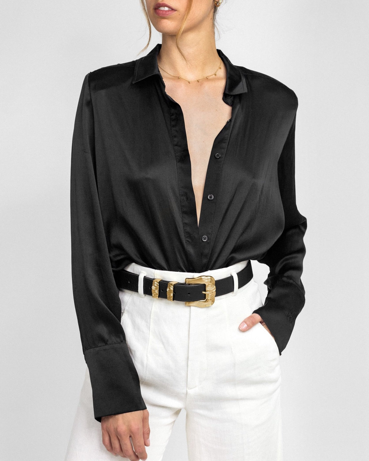 India black leather waist belt