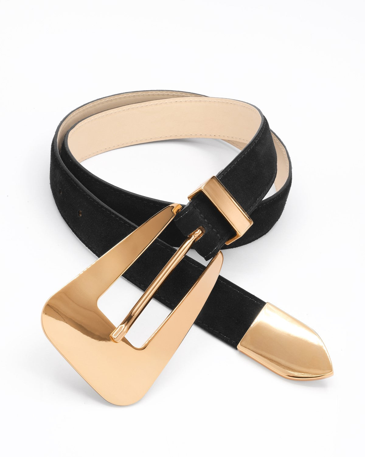 Astrid gold buckle suede waist belt