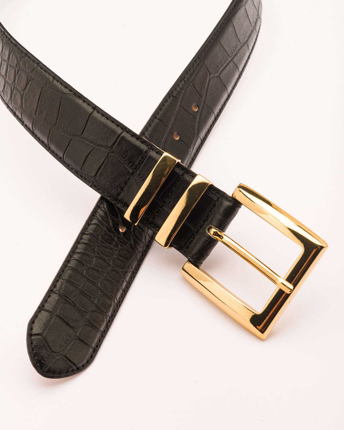 Ida black croc print leather belt