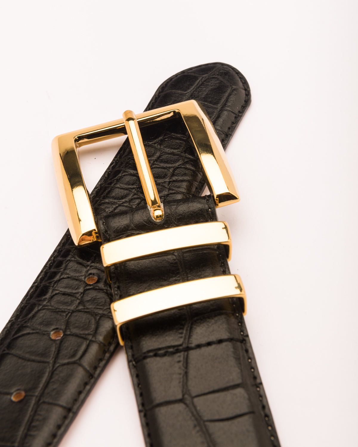 Ida black croc print leather belt