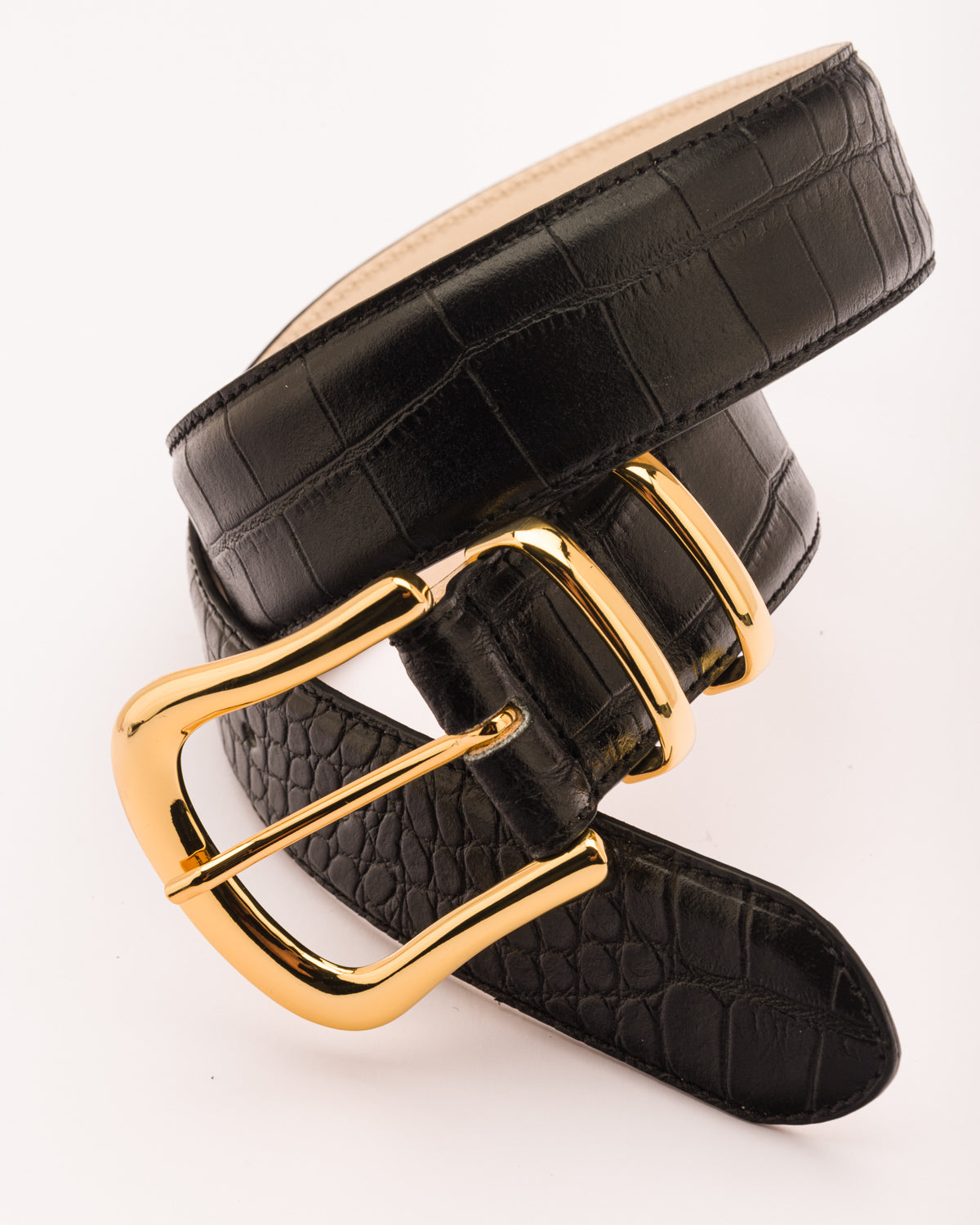 Marina black croc leather waist belt