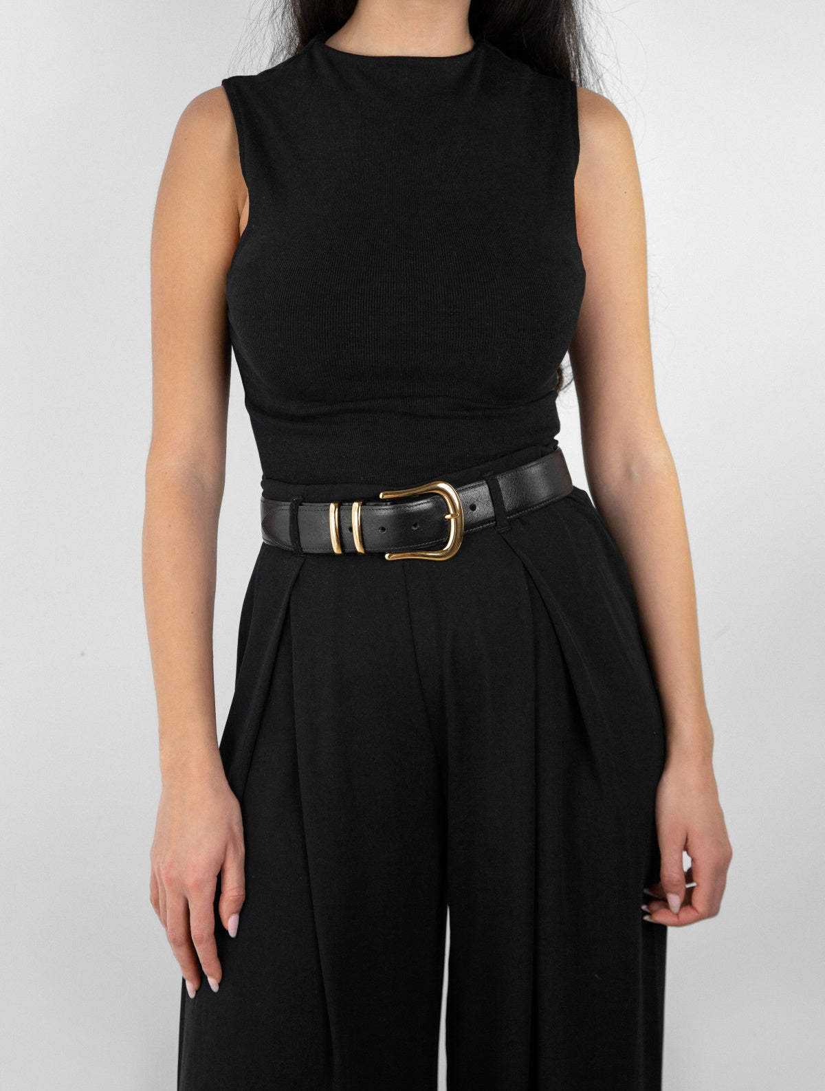 Marina black leather waist belt