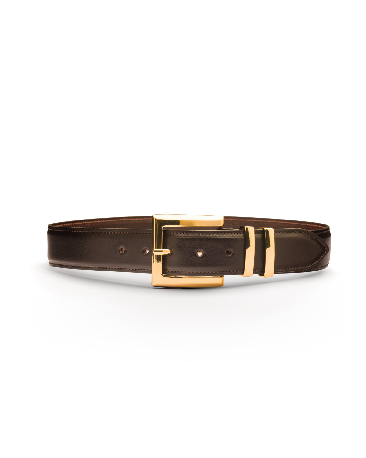 Naomi brown leather belt with gold buckle