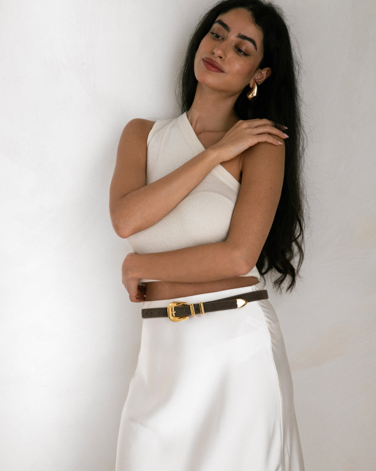 Sofia slim brown suede western waist belt