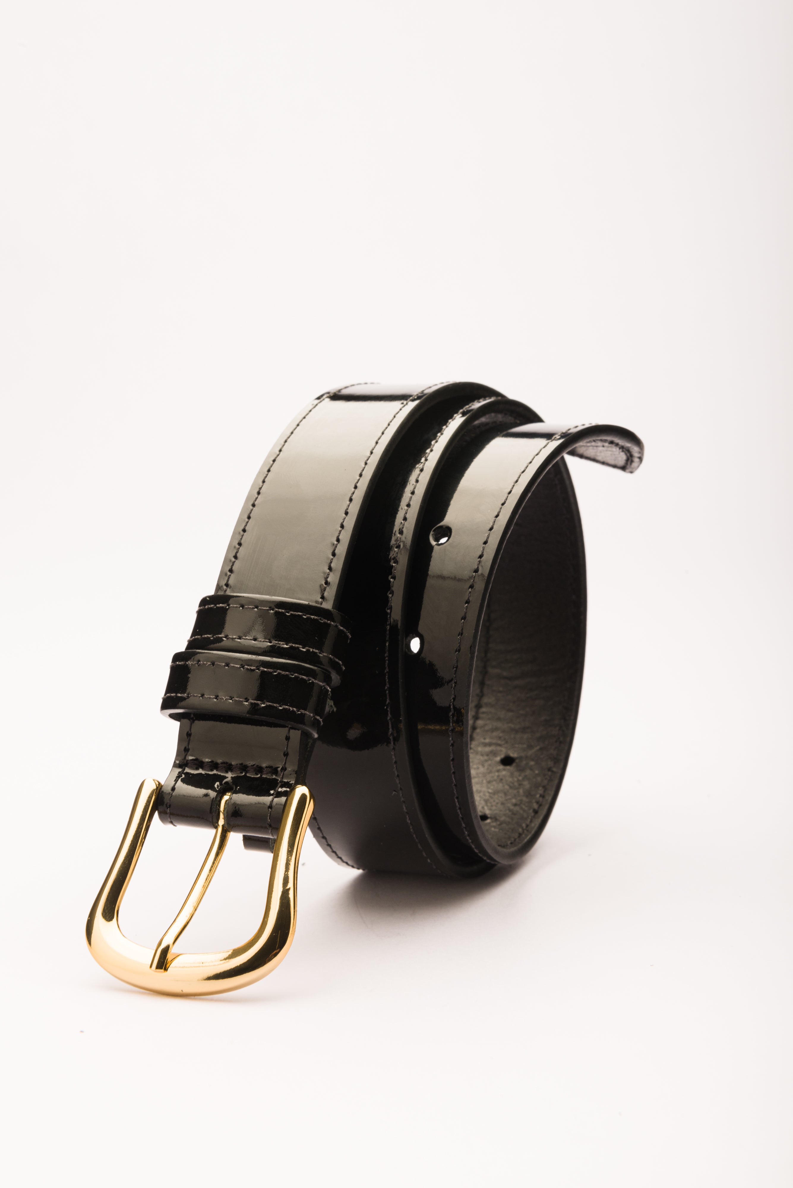 Marina II slim black patent leather waist belt