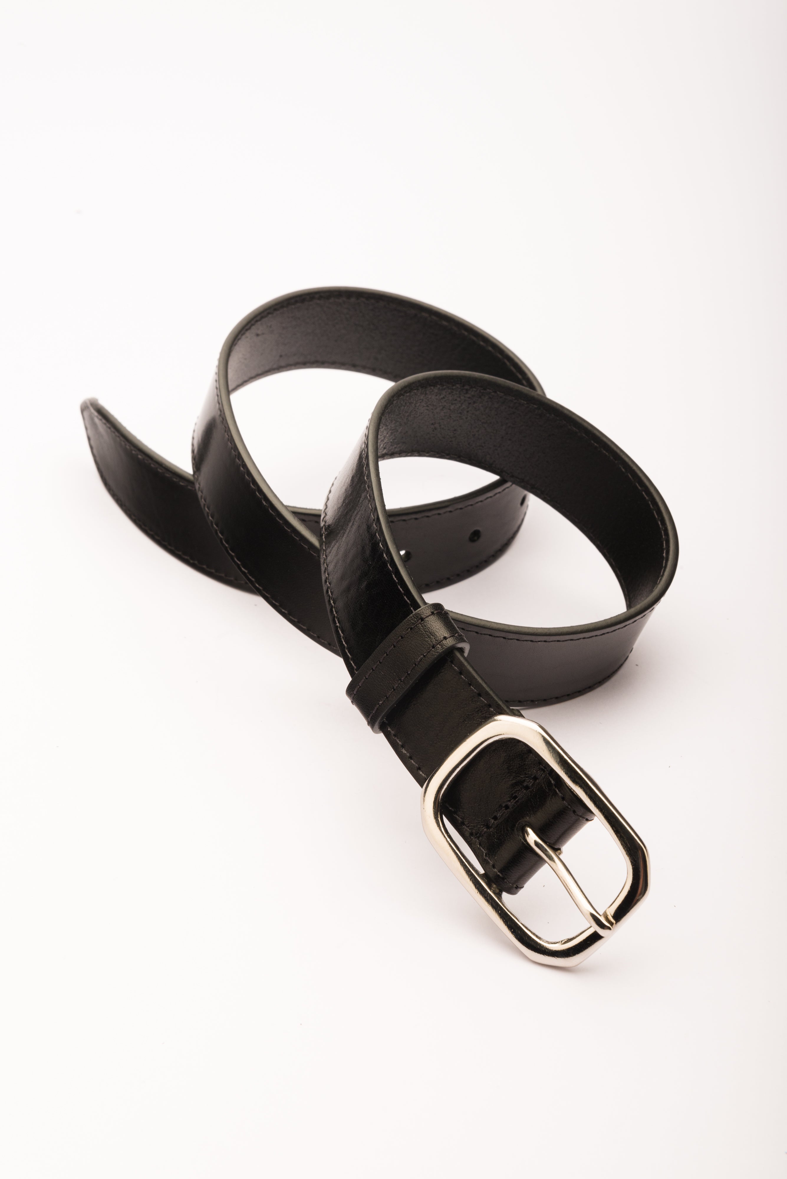 Isabella black leather silver buckle waist belt