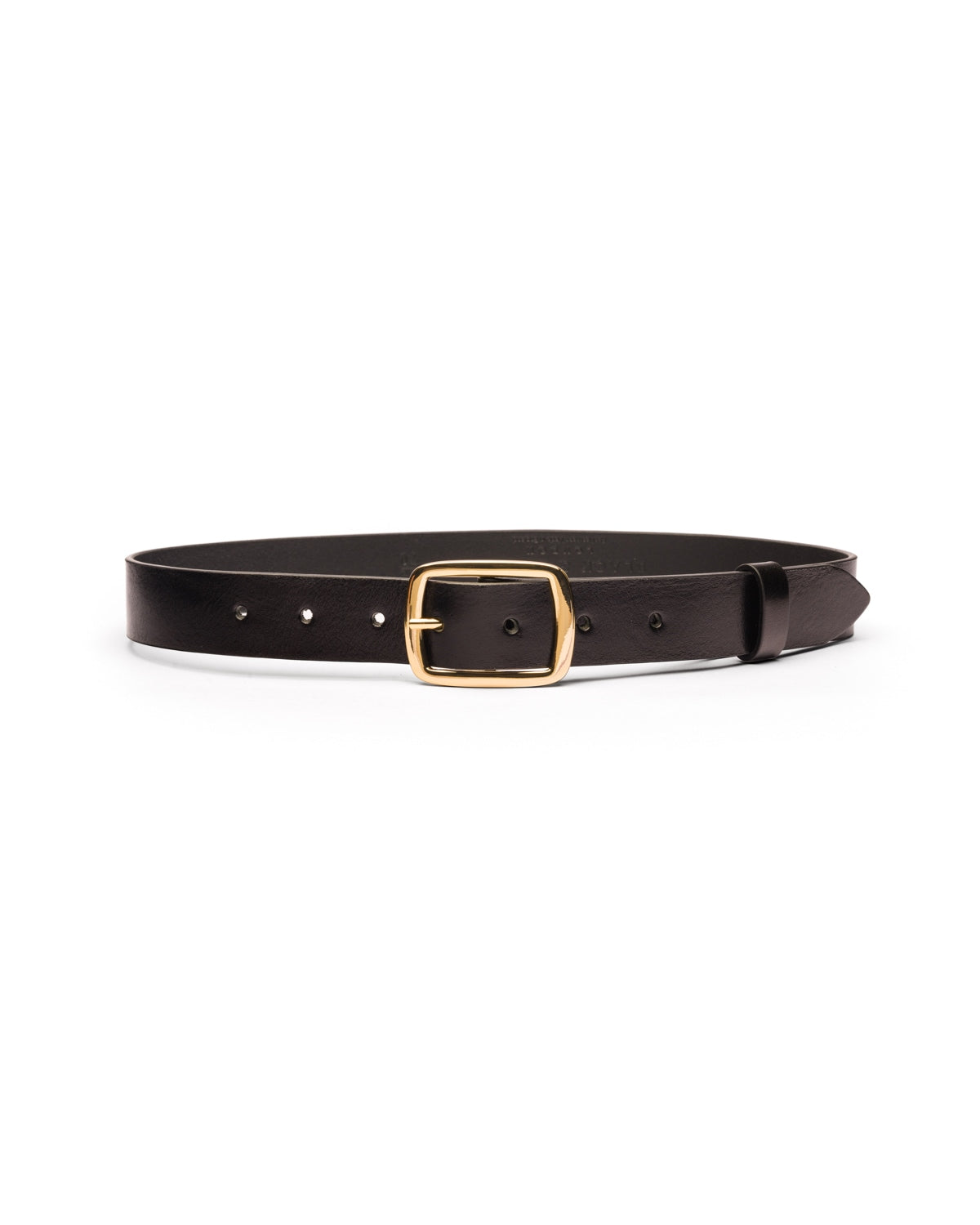 Avery gold buckle black leather belt