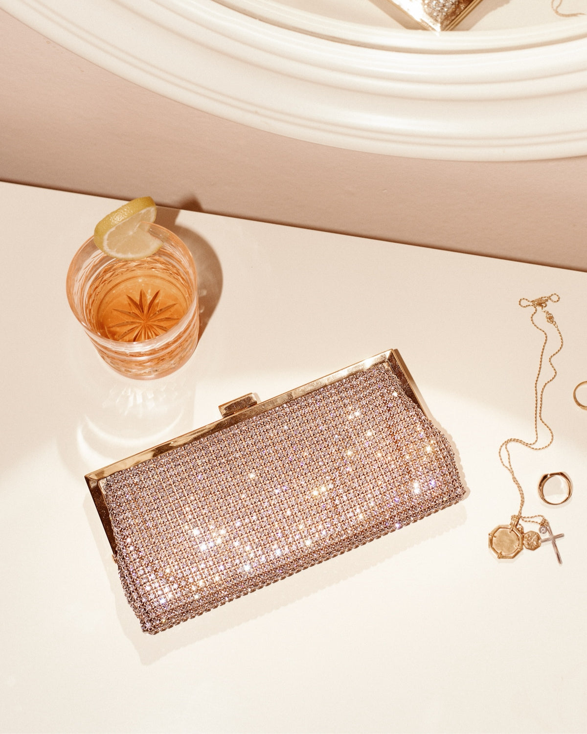 Laura gold crystal baguette clutch