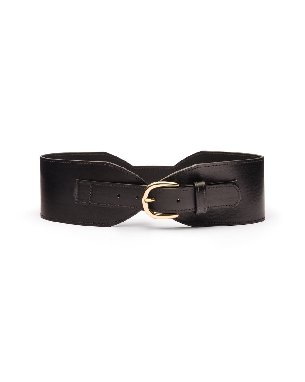 Lina wide shaped black leather waist belt | Black & Brown London