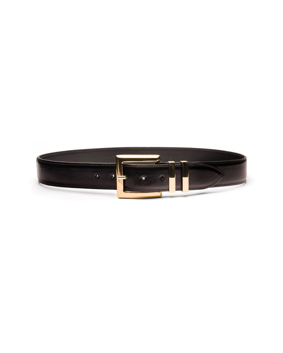 Naomi black leather waist belt with gold details | Black & Brown London