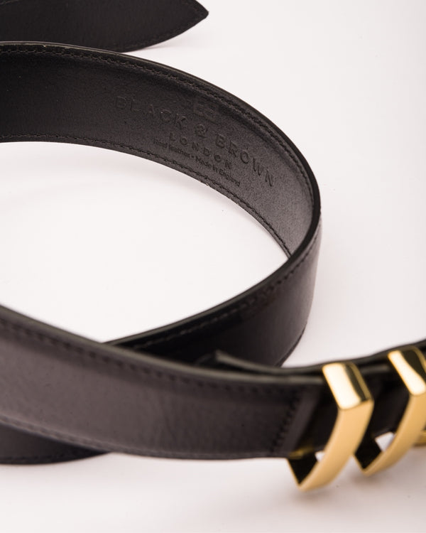 Naomi black leather waist belt with gold details | Black & Brown London